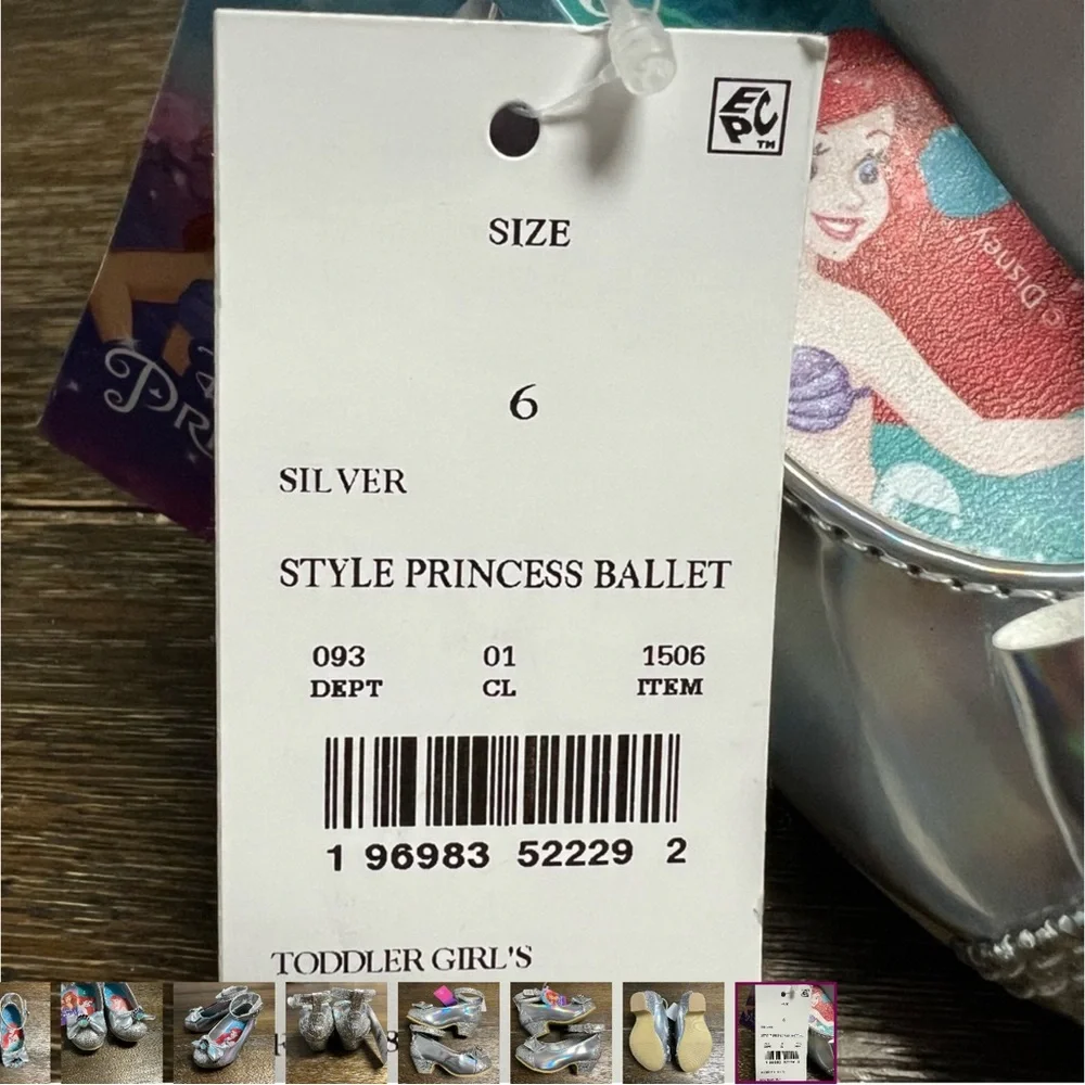New Disney glitter heeled dress up shoes Ariel  in silver size 6
